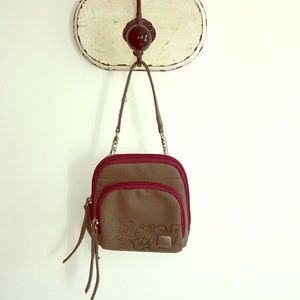 Haiku Pouch Bag olive green with maroon trim